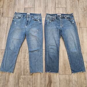 Daze Studio Blue Womens Cropped Jeans Size 32 Lot of 2 Raw Hem Distressed Denim